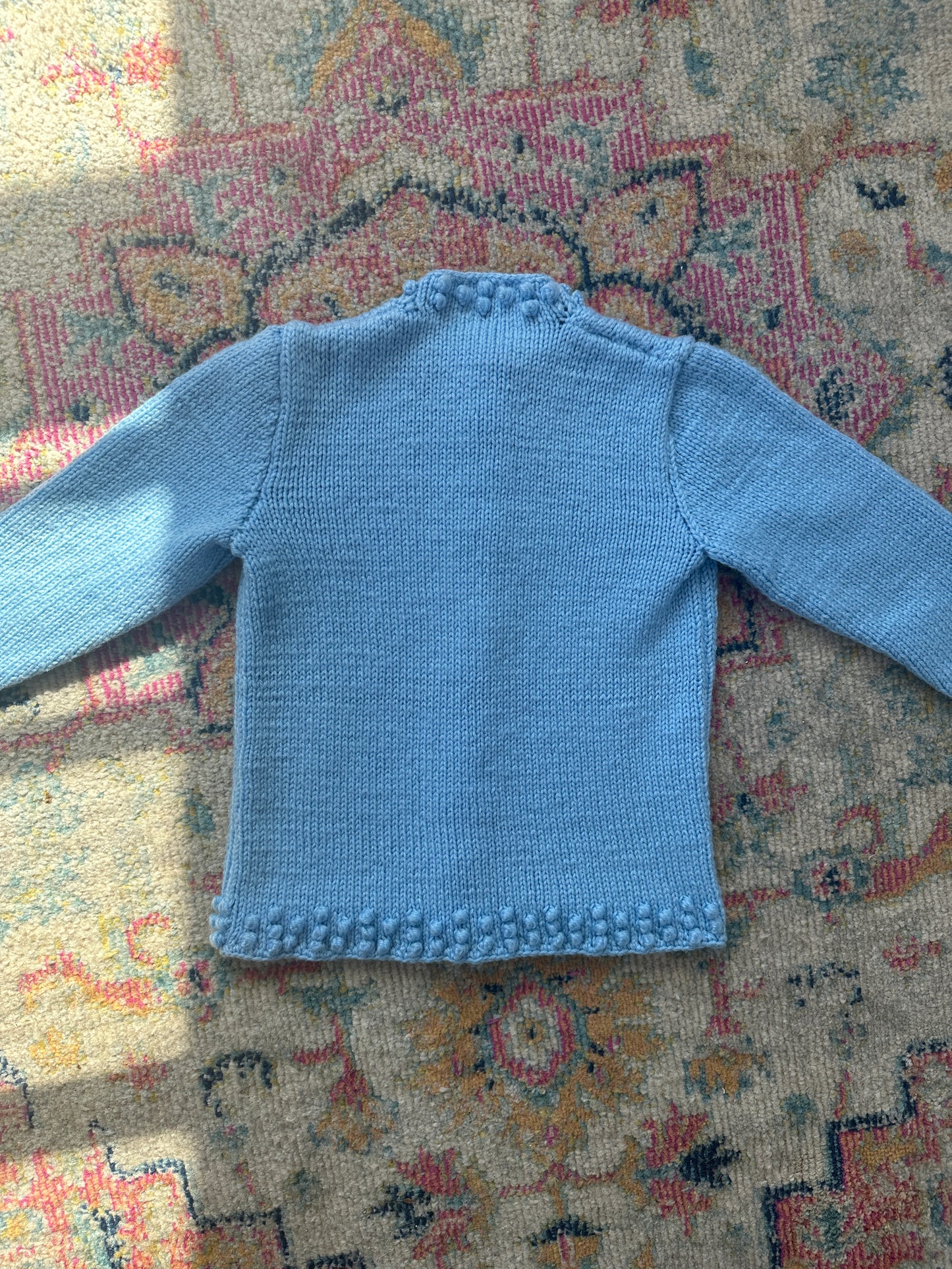1970s Handmade Popcorn Knit Baby Blue Cardigan
