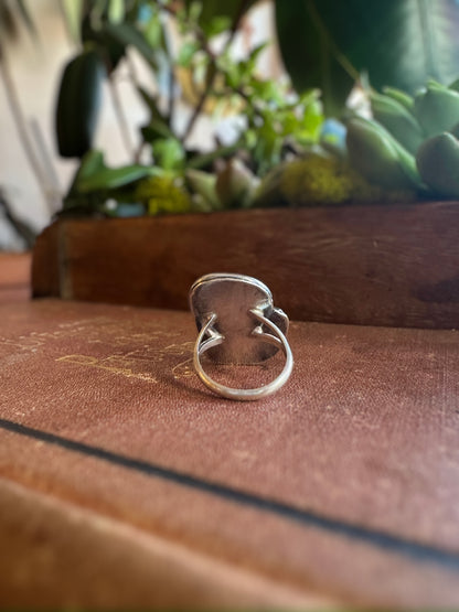 Large Raw Turquoise & Feather Ring (Size 5.5)