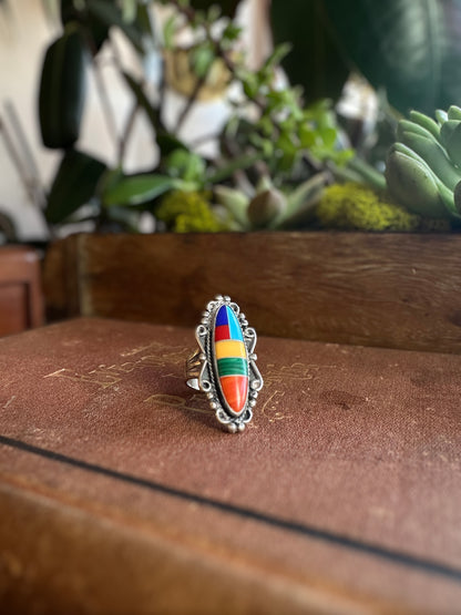 Navajo Multi-stone Inlay Statement Ring (Size 4.75)