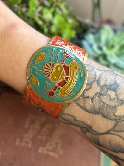1970s Brass Zodiac Cancer Cuff