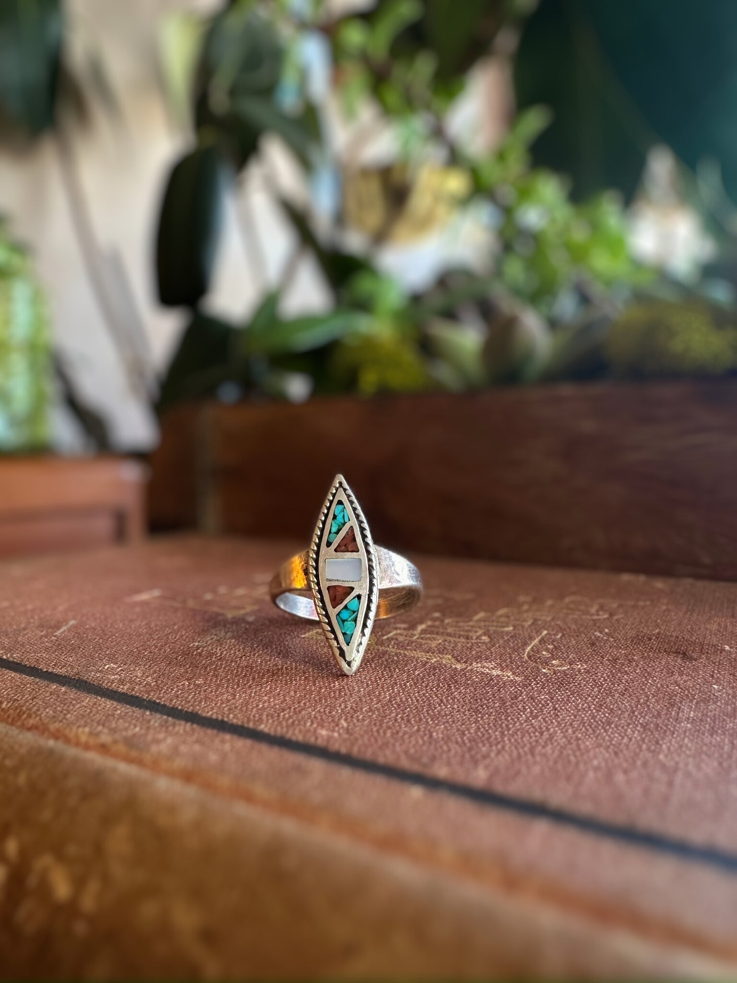Navajo Crushed Stone Marquise Ring (Size 8.5)