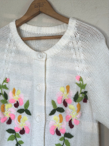 1970s Floral Embroidery Knit Cardigan