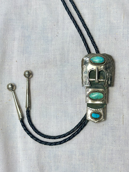 1970s/80s Buckle Bolo Tie with Turquoise Accents