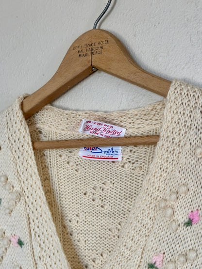 1970s Smith's Wool Popcorn Knit Berry Cardigan