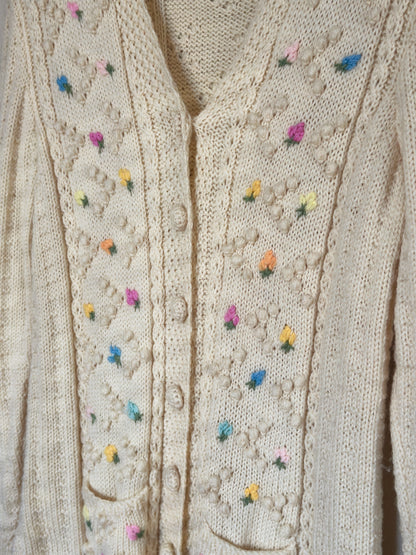 1970s Smith's Wool Popcorn Knit Berry Cardigan