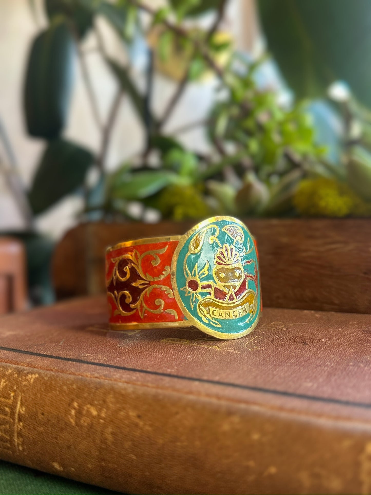 1970s Brass Zodiac Cancer Cuff