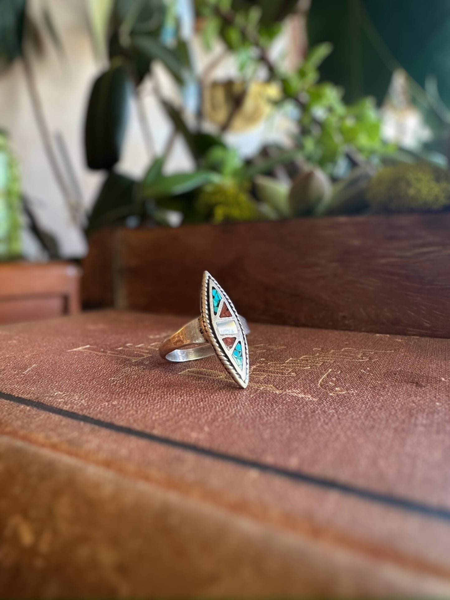 Navajo Crushed Stone Marquise Ring (Size 8.5)
