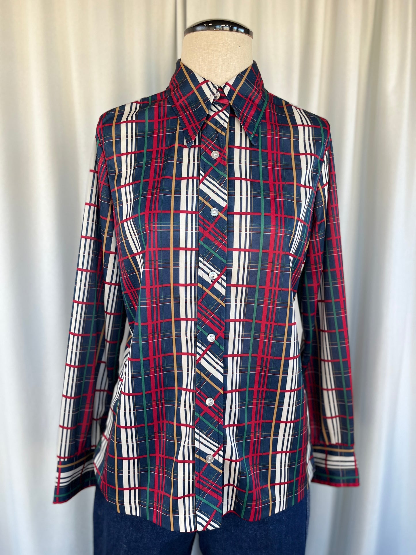 70s Donnkenny Plaid Poly Button Up