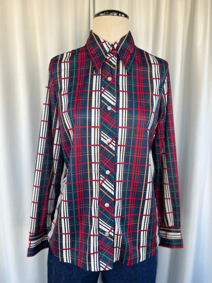 70s Donnkenny Plaid Poly Button Up