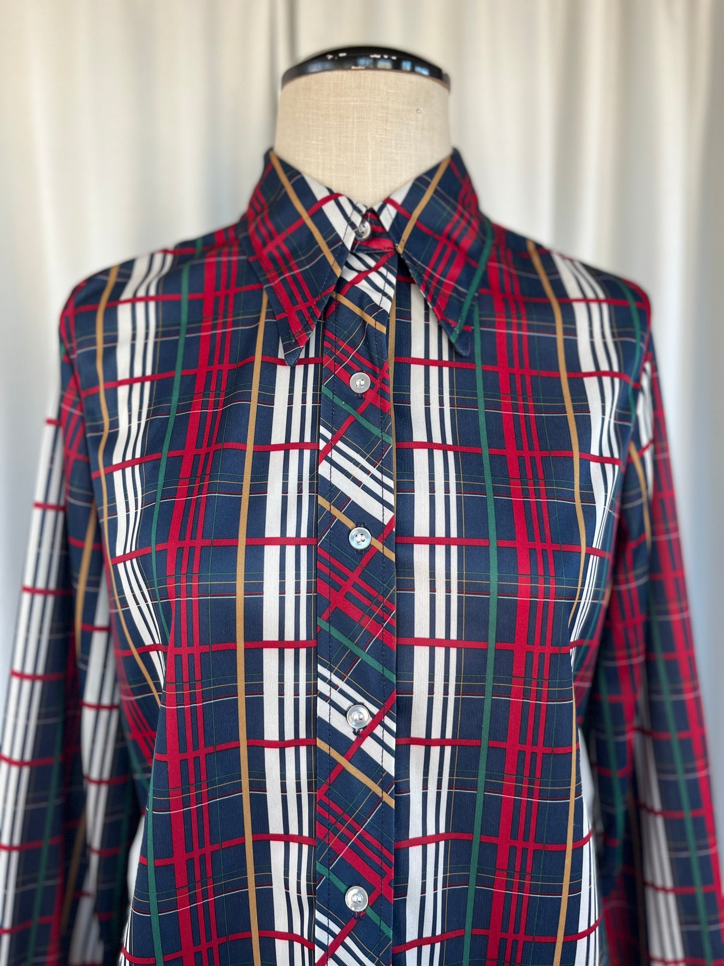 70s Donnkenny Plaid Poly Button Up