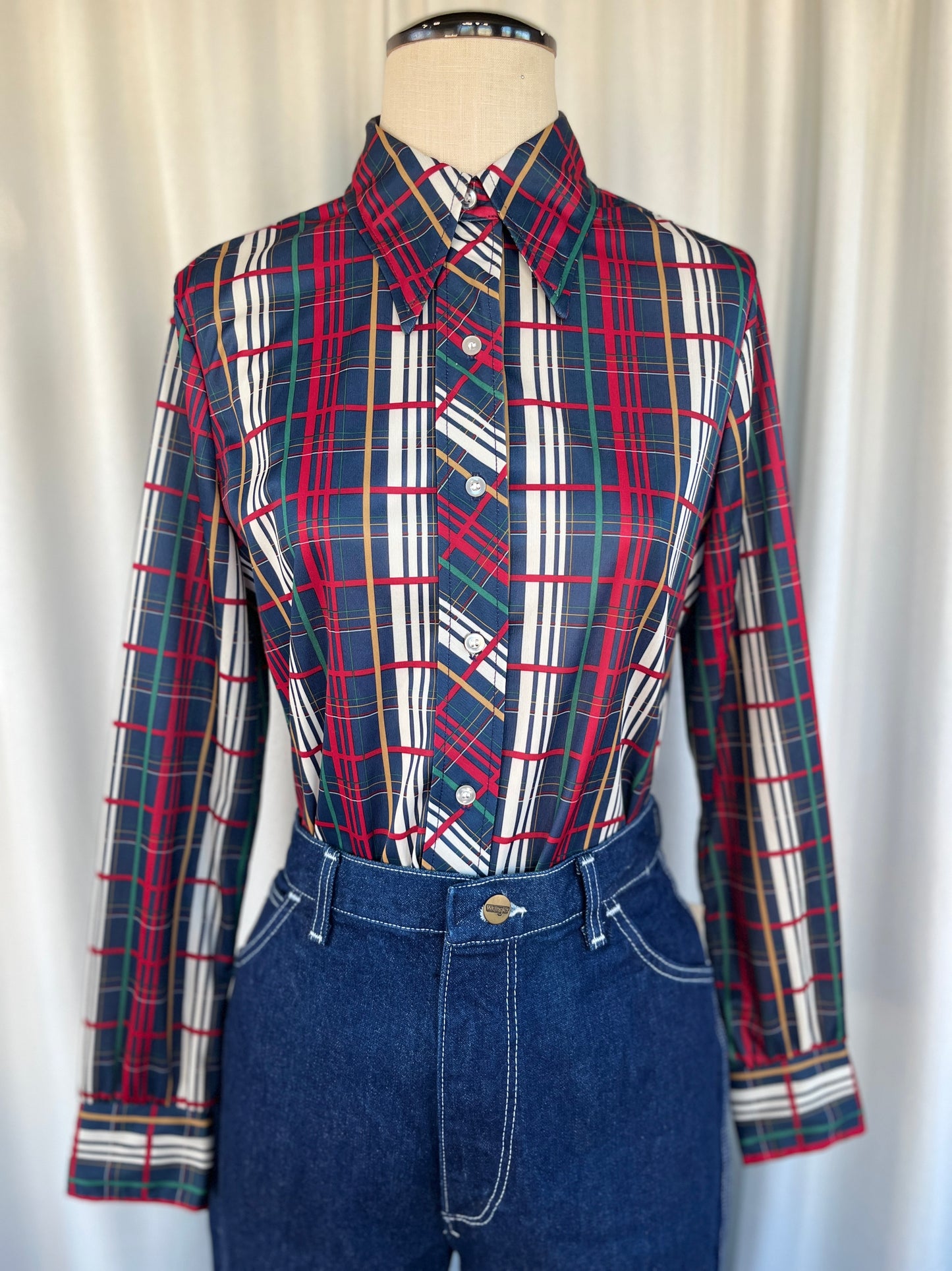 70s Donnkenny Plaid Poly Button Up