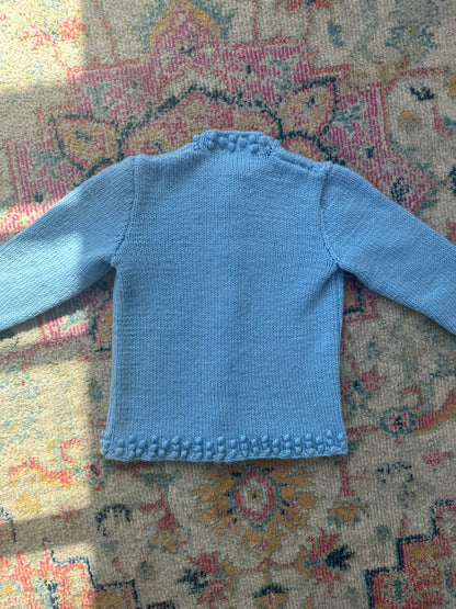 1970s Handmade Popcorn Knit Baby Blue Cardigan