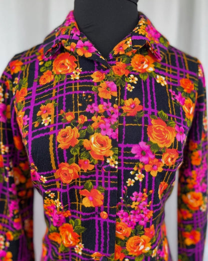 70s Lanz Originals Purple & Orange Rose Dress
